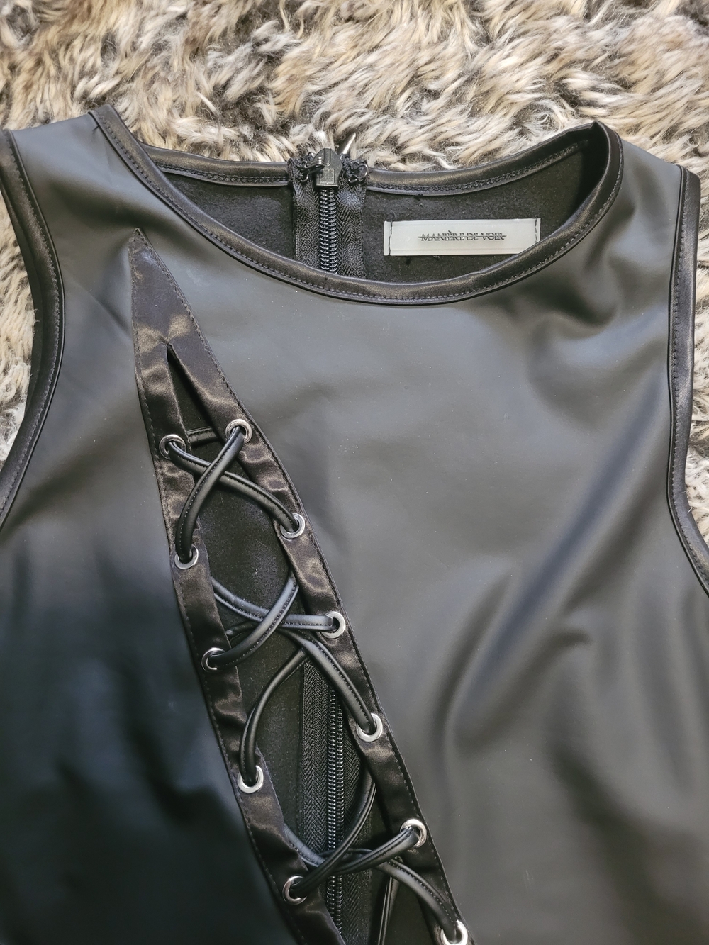Maniere De Voir Black Lace-Up Cutout Mini Dress - Picture 4 of 5